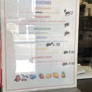 Smoothie menu