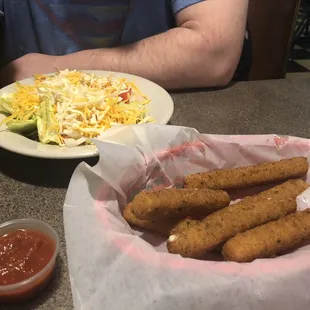 Small Salad and Mozzarella Sticks
