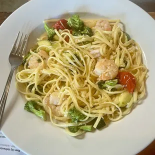 Pasta Primavera with shrimp added