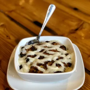 a bowl of cinnamon rolls