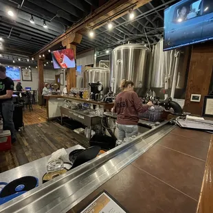 people working at the bar
