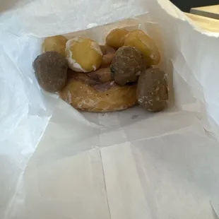 Donut holes and cinnamon roll