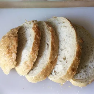 Sliced rosemary olive oil bread.