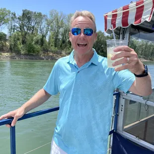 Cheers from the birthday boy having a blast on the River Queen!