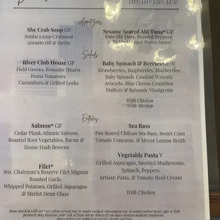 the menu for the dinner