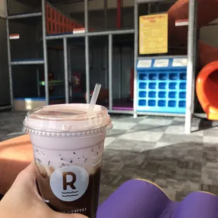 Indoor playground! Cherry cold brew February monthly special.