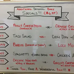 Additional Rotating Daily Lunch Special Offerings - Changes Seasonally