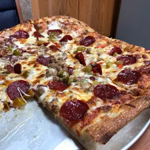 Sicilian all meat pizza add jalapeños