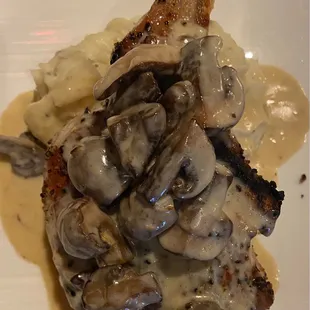 Roasted chicken with the most amazing mushroom sauce.