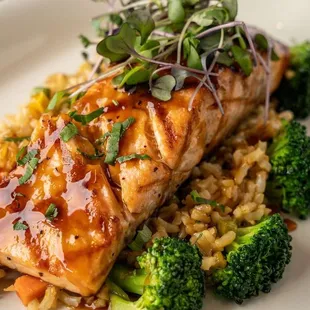This is way they advertise the meal.  Teriyaki Salmon Specialty