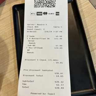 15% discounted bill that should have been 100% off.