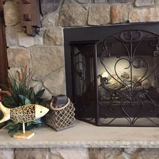 Keep warm by our beautiful stone fireplace.
