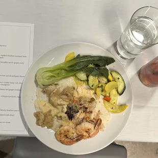 Grouper cheeks and shrimp with crab risotto