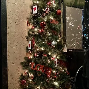 Xmas tree ready for Valentine's Day!