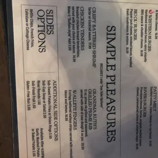 Simple pleasures menu