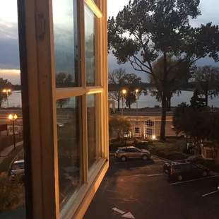 Windows open up to a beautiful view of the river (it was a little rainy this day though).