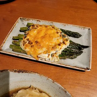 Aspagus with crab and cheese topper.