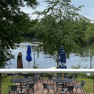 tables and umbrellas on a patio