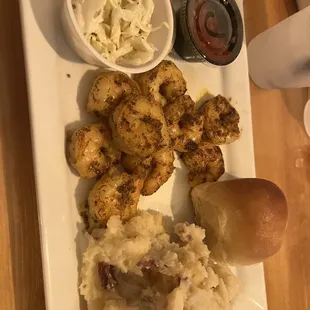 Grilled shrimp and garlic smashed potatoes
