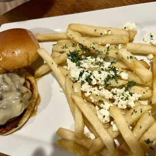 Swiss mushroom burger with truffle fries
