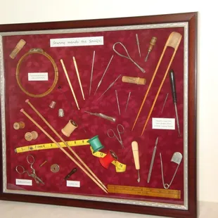 This is a collection of items used in the various disciplines of sewing, crocheting, knitting, etc...