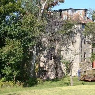 One can see all of the tree work that needs to be done before felling the large tree that has caused all of the damage to the...