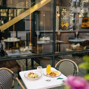 a table with breakfast on it