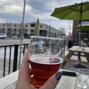a hand holding a glass of beer