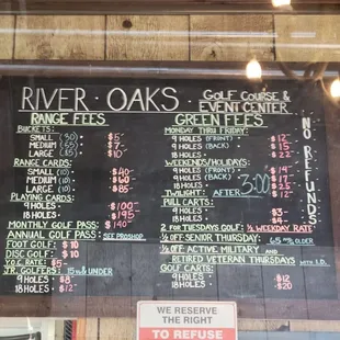 Range and Green fees schedule. (March 2022)