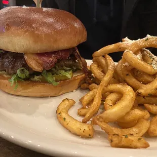 Bison burger- automatically comes with side of curly fries
