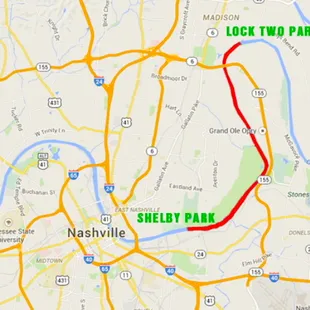 Scenic Intermediate Route: 5-mile or 8-mile near Opryland to Shelby Park (approx 2-3 hours on water)