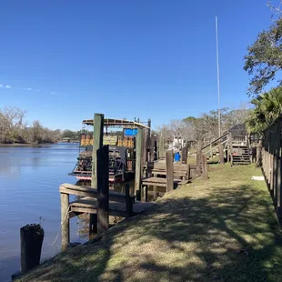a boat docked at the end of the river