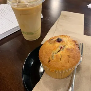 Iced coffee with cranberry orange muffin
