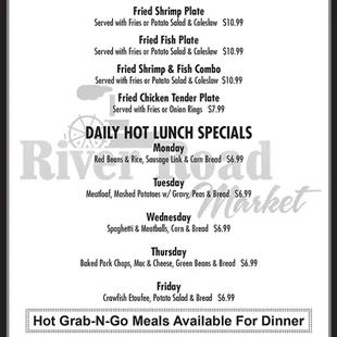the menu for lunch plates