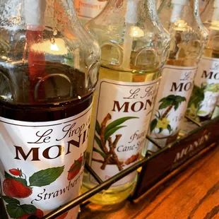 Monin flavoring syrups.