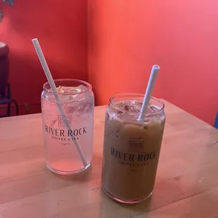 Rhubarb mini-soda and maple latte.