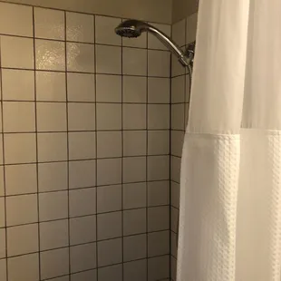 Tiny dark shower, needs ADA handle