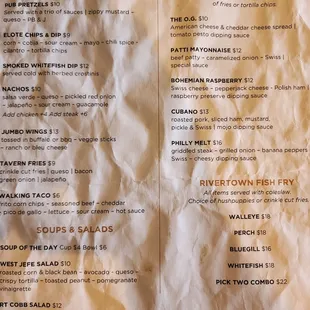 the menu of the restaurant