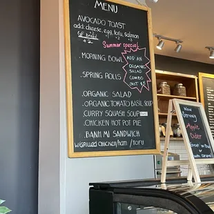 Food menu (not including counter pastries)