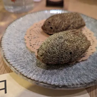 Matcha miso buckwheat madeleines