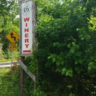 One of the few signs that marks the entrance of the winery.
