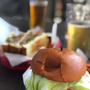 Sequoia Burger in front and Angus melt in back with sweet potato fries! Delicious!!!