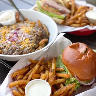 a burger and fries