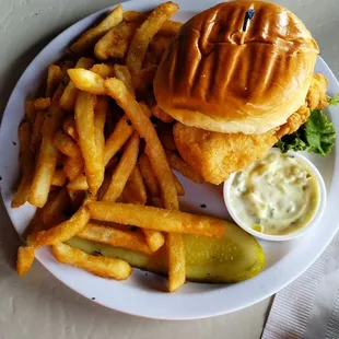 Cod fillet sandwich.  Fries included.