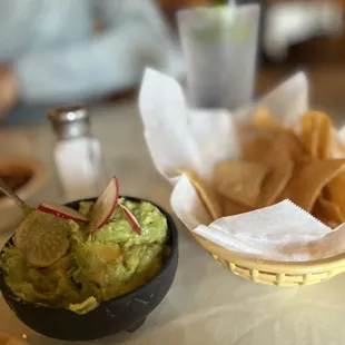 a bowl of guacamole and chips
