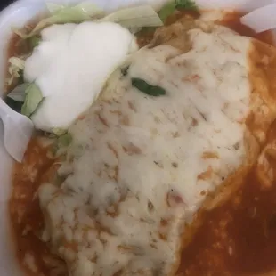 Wet shedded beef burrito.