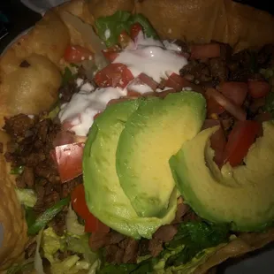 Asada tostada salad.
