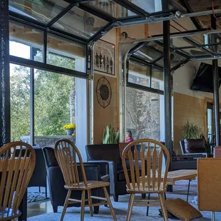 a view of the living room and dining area