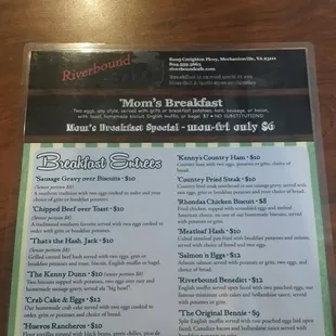 Riverbound Café menu