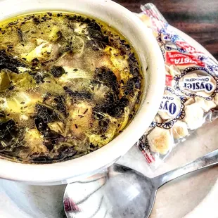 Italian wedding soup with oyster crackers. IG @minnie_munchies